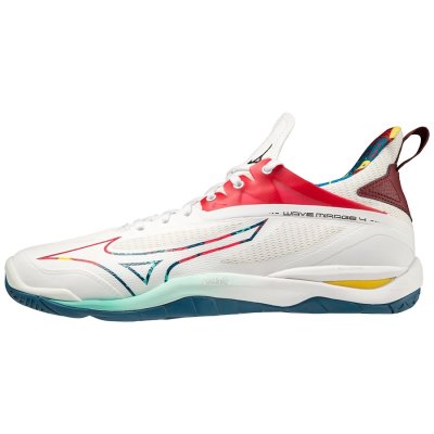 Zapatillas Balonmano Mizuno WAVE Mirage 4 Hombre - Blancos / Rojos / Azules - Chile M837SEHJXG